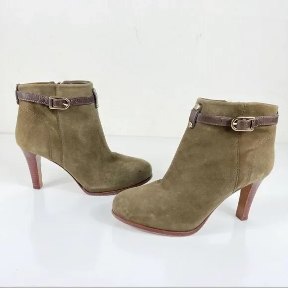 Tory Burch Patricia Mid Heel Suede Zip Up Almond Toe Bootie Ankle Boots Size 6 - Picture 3 of 16
